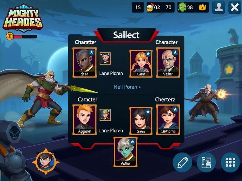 Mighty Heroes character progression interface